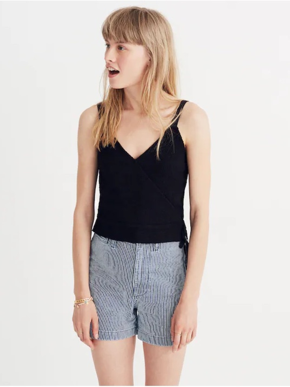 Madewell Black Faux Wrap Tank Top Side Tie Cropped Jacquard I Size: XXS